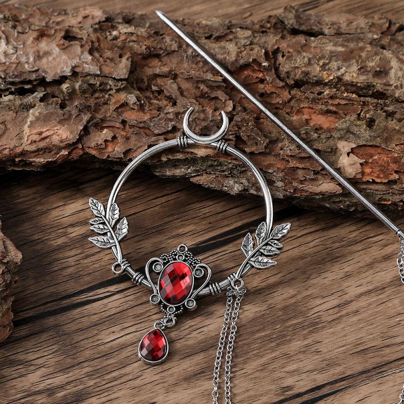 

Viking Nordic Norway Crescent Leaf Glass Hairpin Unique Witch Hair Stick Women s Hair Accessories червоний