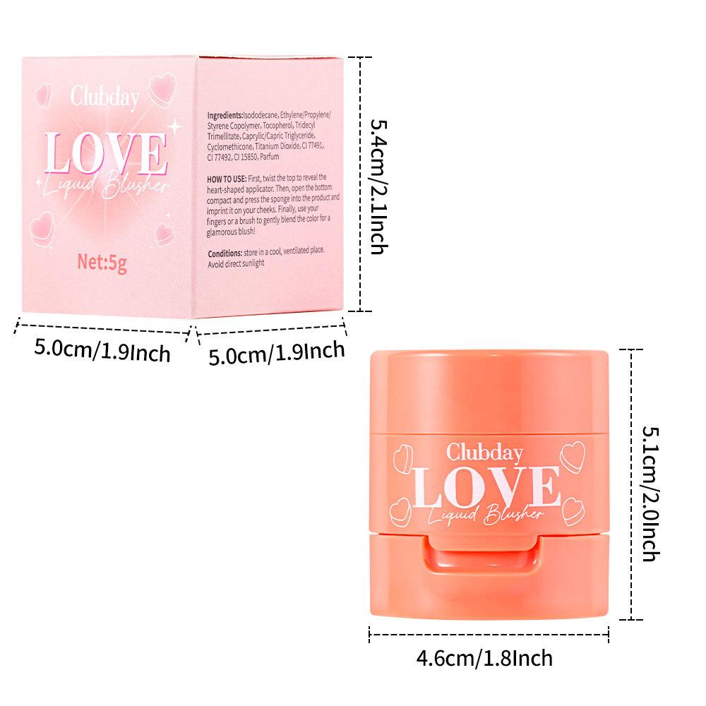 Clubday Love Liquid Blusher Heart Stamp Cushion Blush Natural 3D Nude Contour Sun-Kissed Face Rouge Long-Lasting Waterproof Makeup Cosmetics