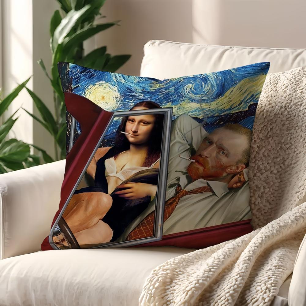 Art Aesthetic Mona Lisa Funny Cushion Cover Pillow Cover Home Sofa Living Decoration Room  Office Car Nordic Simplicity