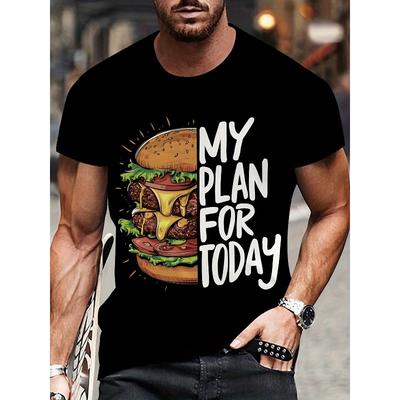 Europäische Größen Herren T-Shirt mit Buchstabenaufdruck und Hamburger-Design, ein stylischer und lässiger Sommer-Pullover mit Rundhalsausschnitt.