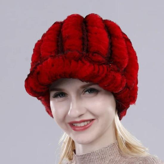 Lady Real Rex Rabbit Fur Hat Winter Knitted Natural Rex Rabbit Fur Caps Russia Women Warm Real Fur Beanies Hats