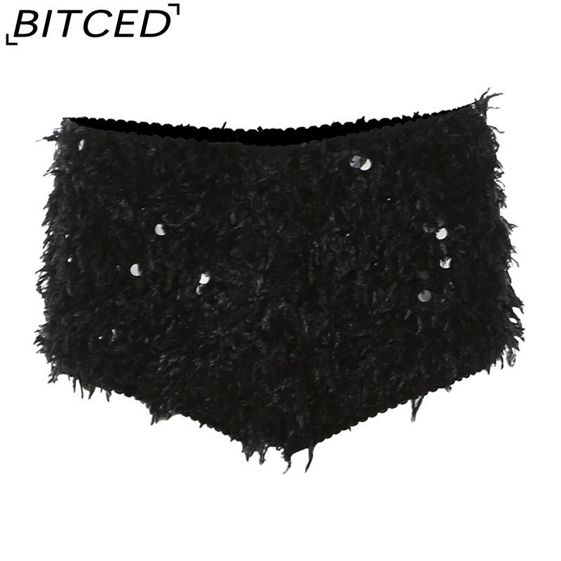 

BITCED Весенние женские однотонные облегающие шорты с низкой посадкой и пайетками в уличном стиле L чёрный