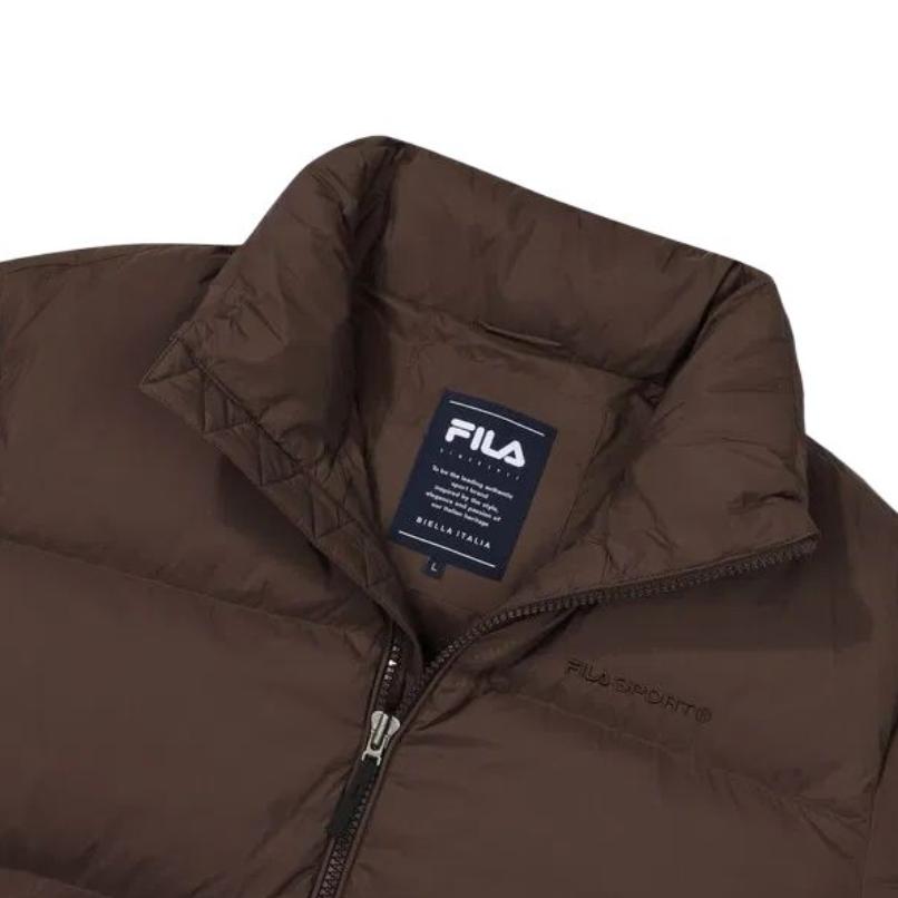 FILA Down Jackets Unisex Dark Brown Stand Collar Moderate Puffer Jacket FE2DJF6102X-DBN
