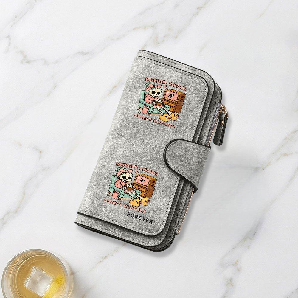 Skeleton Themed Murder Mystery Print Long Wallet Unisex Multifunctional Portable Coin Purse with Snap Closure Comfortable To Carry Daily Use Casual