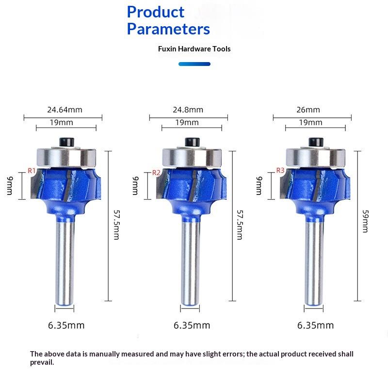 6.35Mm1/4 Shank Round Router Bit R1 R2 R3 4 Corner Woodworking Milling Cutter Trim Knife Edge Alloy Steel Classical Cutter Bit