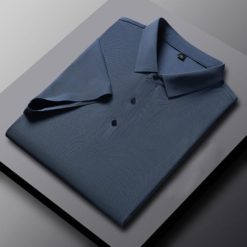 Camisa polo de algodão masculina de verão, camiseta de manga curta respirável, absorve o suor, cor sólida, lapela, top casual de negócios