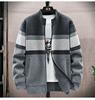 Men's Striped Zippered Cardigan Sweater - Thick Warm Color-Blocked Knitwear for Casual Fall Winter Wear