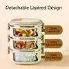 WORHTBUY Cute Square Insulated Food Container With Spoon Portable Large Capacity Stackable 304 Stainless Steel Lunch Box For Kid