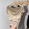 Exquisite Off-Shoulder French Drape Tee: 2025 Summer White Cinched Waist, Short-Sleeve Crop Top.