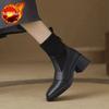 Fashion Lightweight Women's Ankle Boots Retro Style Leather Splicing Knit Female Short Shoes Chic and Elegant Footwear Autumn Pu Booties
