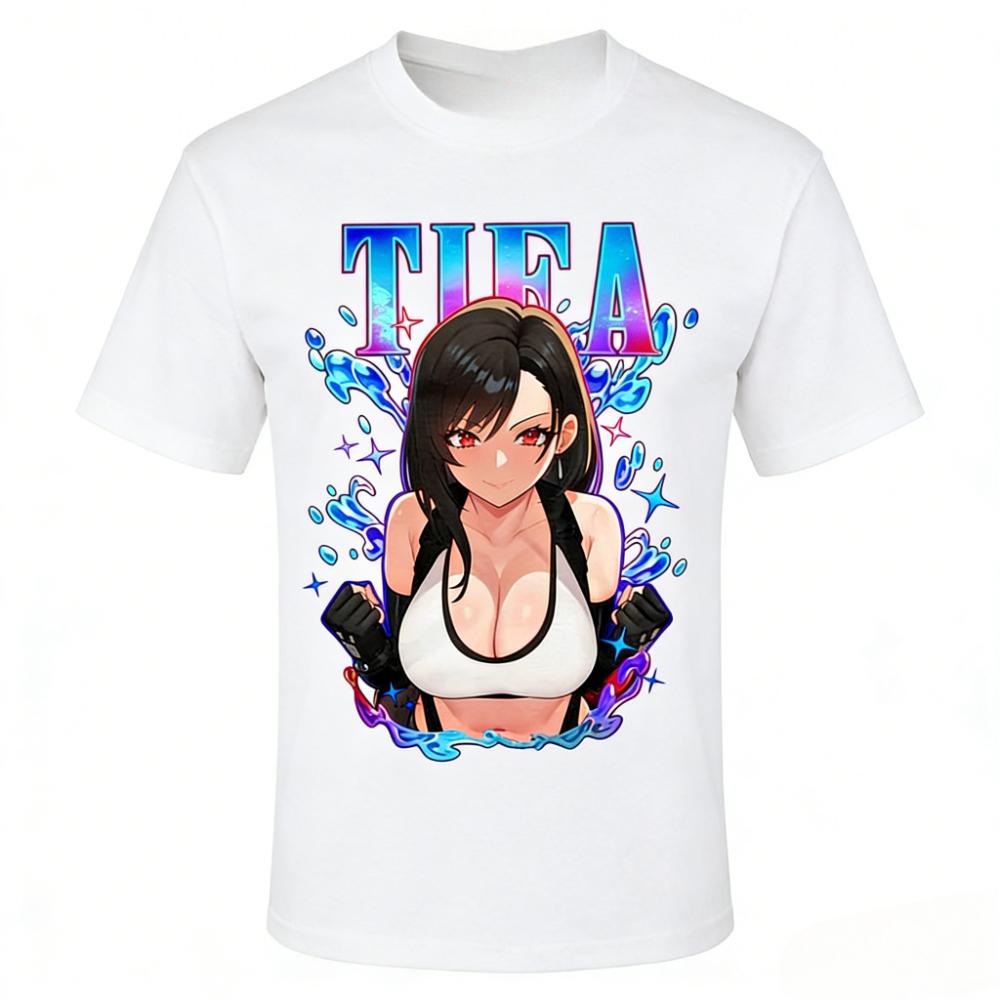 

New 2026 Tifa Lockhart FF7 Retro Tshirt Waifu Tshirt Final Fantasy 7 Tshirt Unisexs and Womens Summer Fashion Top L