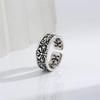Adjustable Vintage Oxidized Floral Totem Ring Men Women Copper Statement Jewelry Boho Minimalist Style