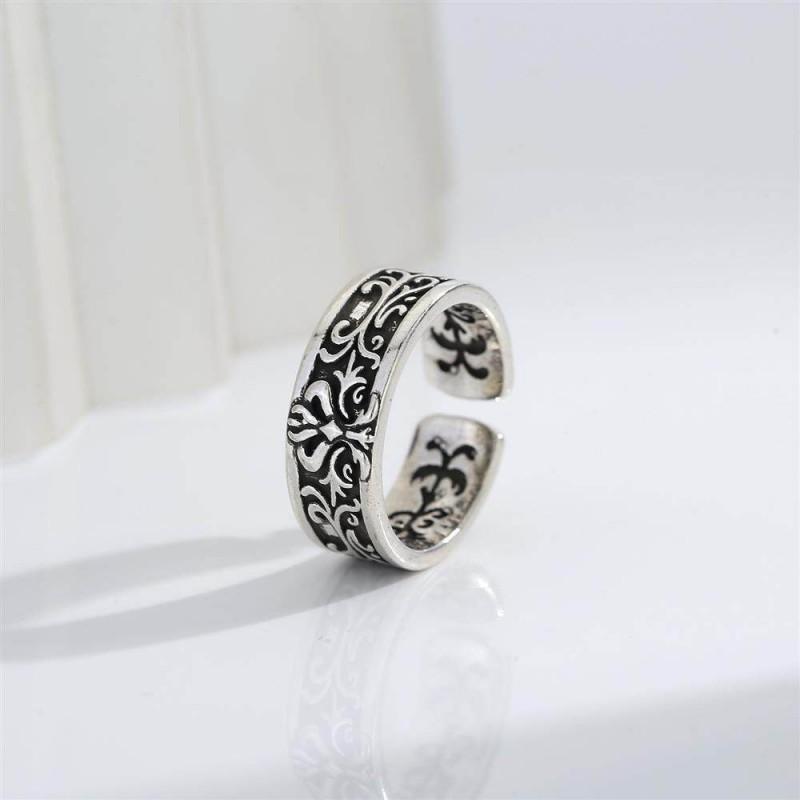 Adjustable Vintage Oxidized Floral Totem Ring Men Women Copper Statement Jewelry Boho Minimalist Style