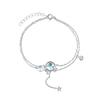 925 Silver 19CM Double Bracelet Aquamarine Crystal Encrusted Bracelet Elegant Feminine Trend Jewelry
