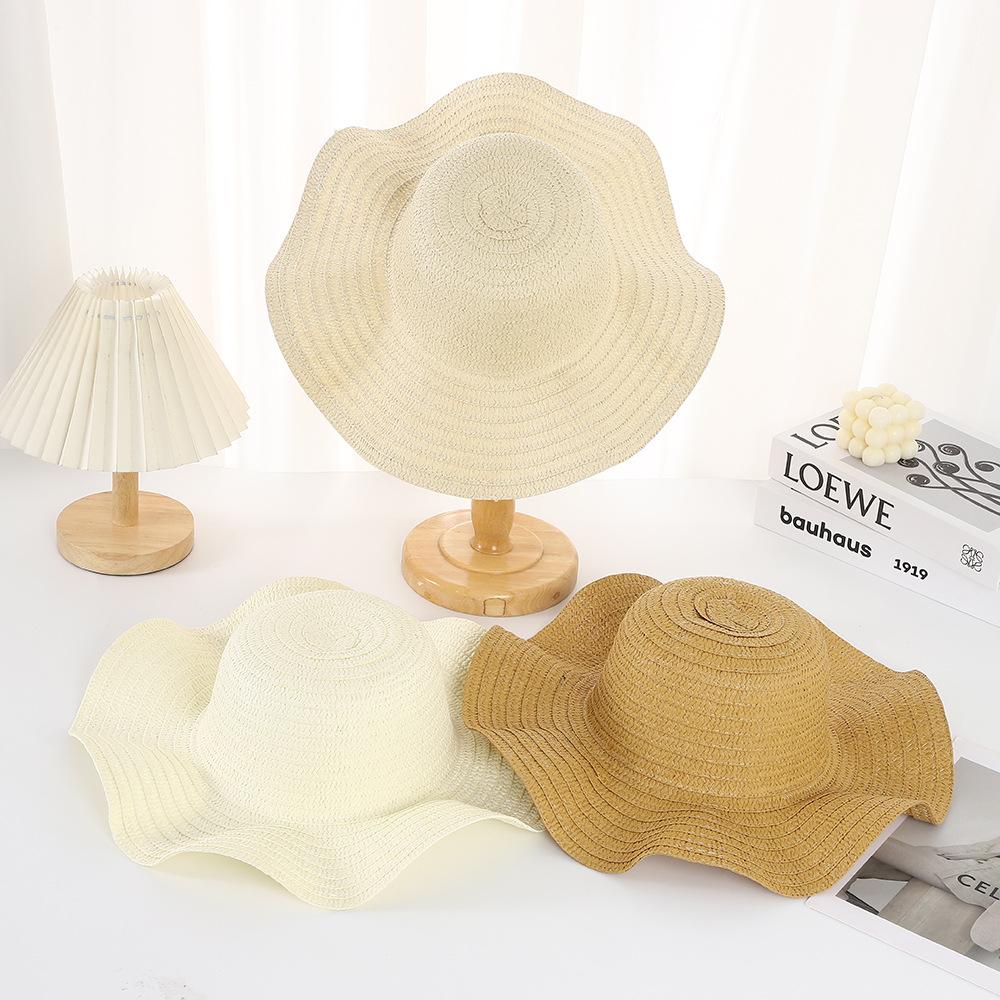 DIY light board straw hat summer outdoor shading wave sun hat mother's day gift handmade floral solid color hat embryo