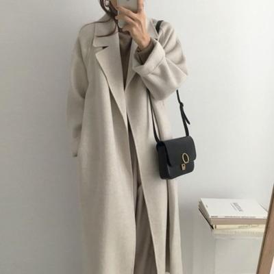Franse Luie Stijl Warme Vrouwelijke Frisse Winter Klassieke Riem Retro Losse Dames Wollen Jassen Chic Casual Lange Jas