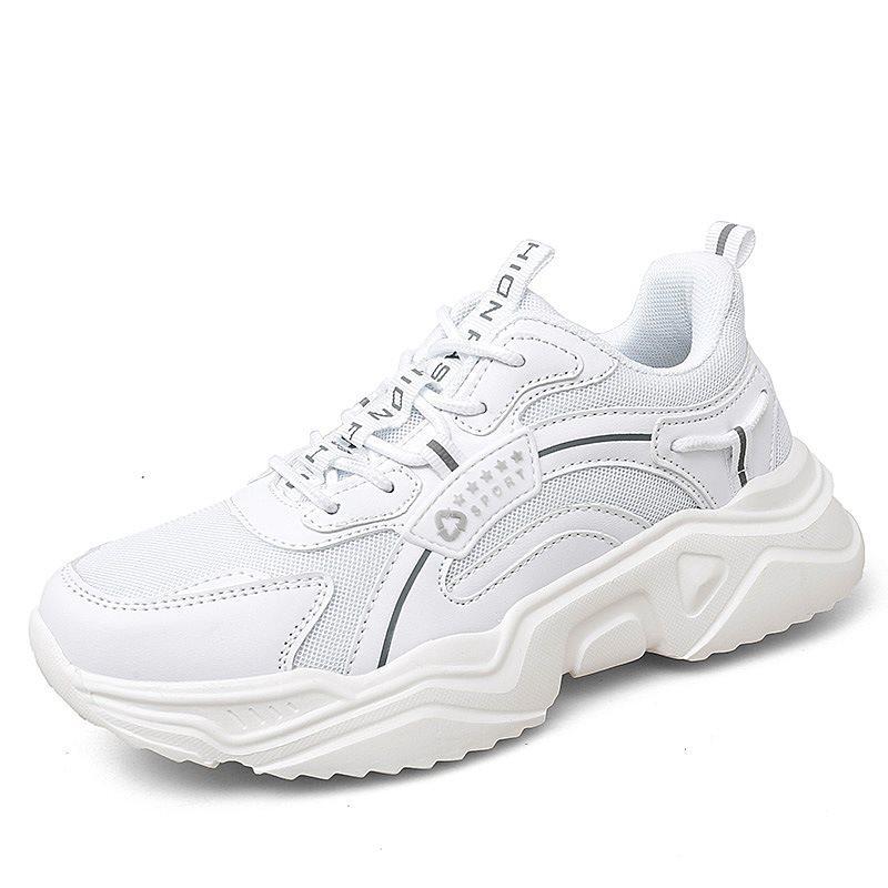Shoes with Thick Soles Leather Color-blocked Shoes Sneakers Women