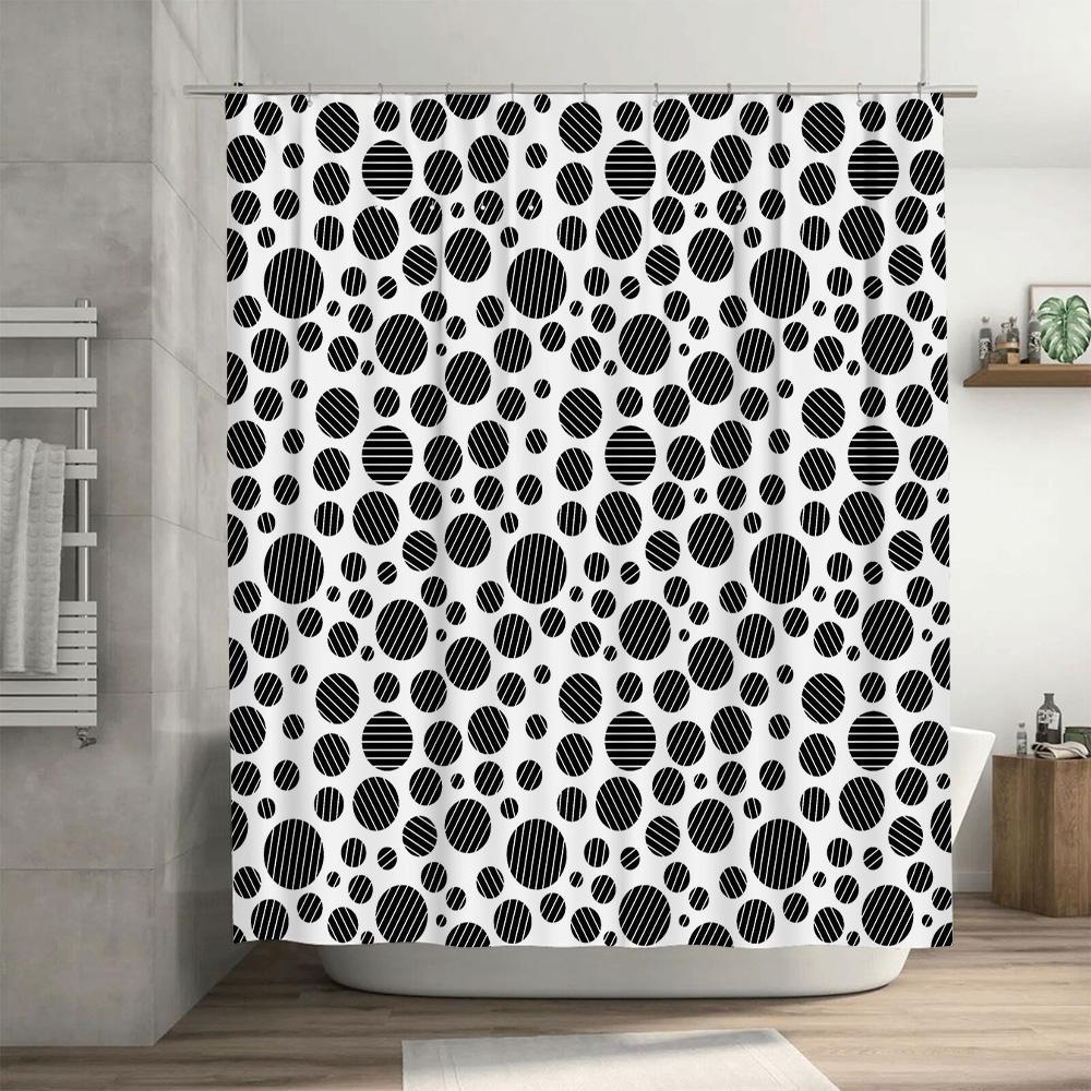 Black White Polka Dot Bath Curtain Decorative Shower Curtain Waterproof Polyester Fabric Home Textile Bathroom Decor 180x240cm M