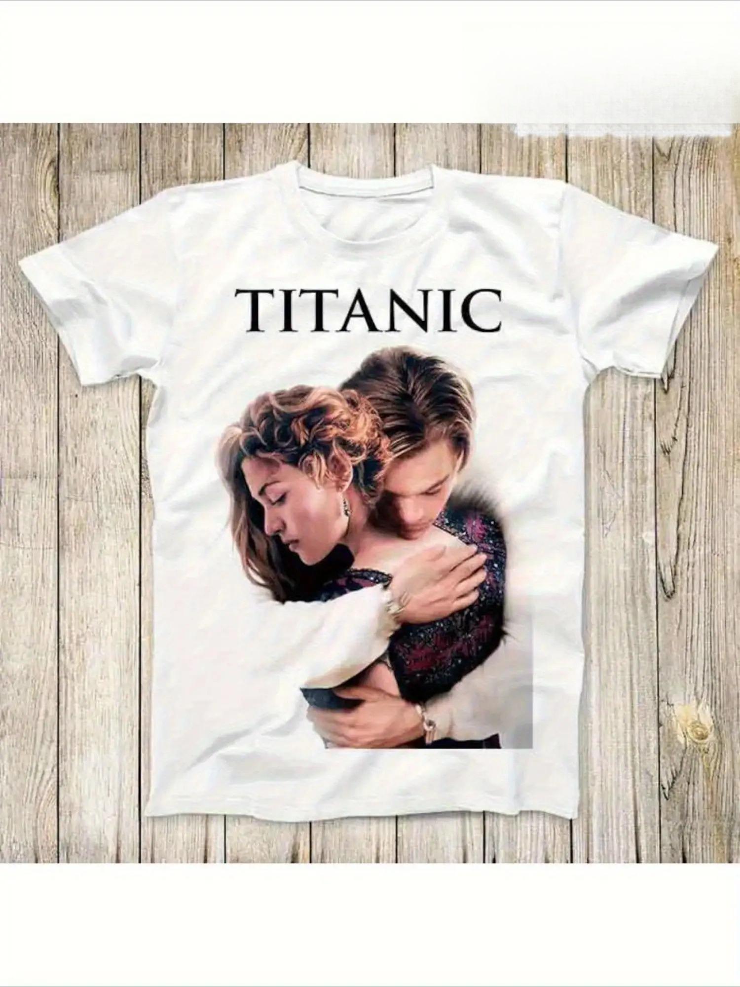 Summer Hot Selling Titanic Movie Poster Pattern Tshirt with Rose and Jack Mens Round Neck Short Sleeve Tshirt S