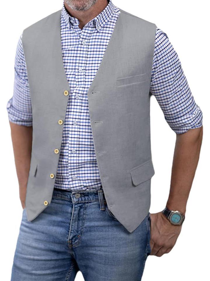 Men's Slim Fit Cotton Linen Casual Business Vest