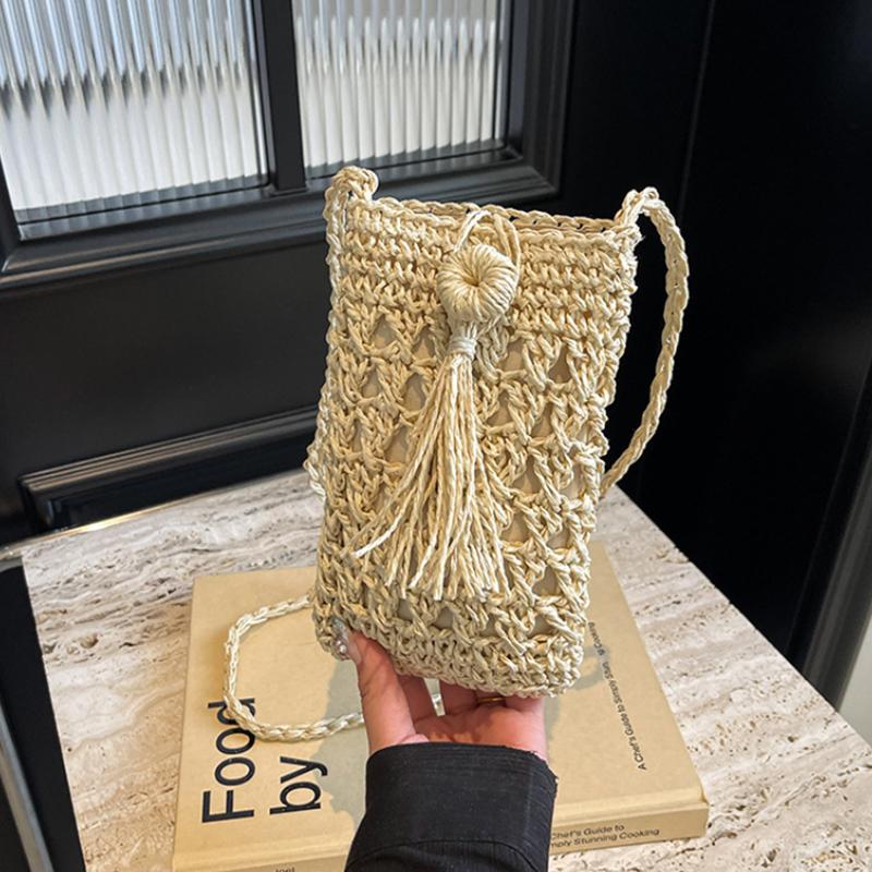 Hollowed-out Handmade Straw Bag Tassel Design Versatile Woven Bag Phe Bag Handbag Simple Elegant Women's Fashi Straw Bag