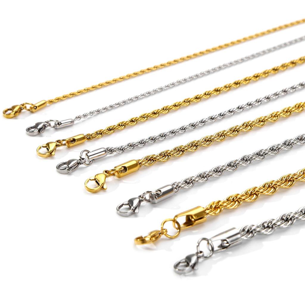 Unisex 18k Gold-Plated Stainless Steel Cuban Necklace/Bracelet, 2-5mm Twisted Chain