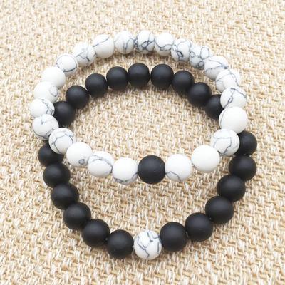 Matte Black White Pine Pumice Stones 8mm Matching Couple Men Women Bracelet Beads Chain Valentines Day Gift