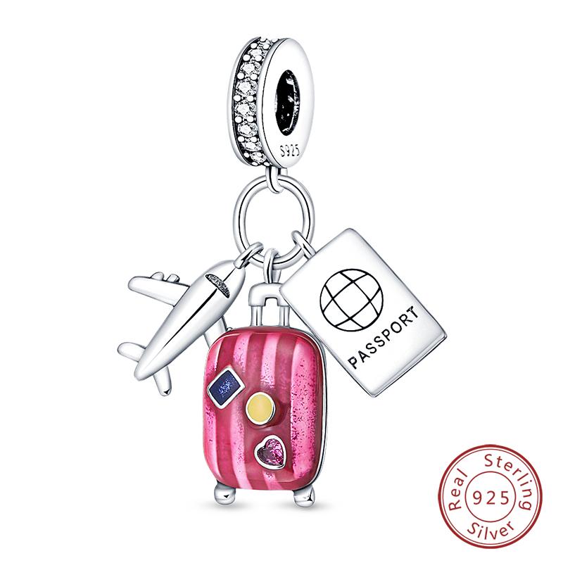 Copper Fashion Colorful Travel Luggage Charms Beads Fit Qikaola Original Bracelets Diy Anniversary Jewelry For Wome