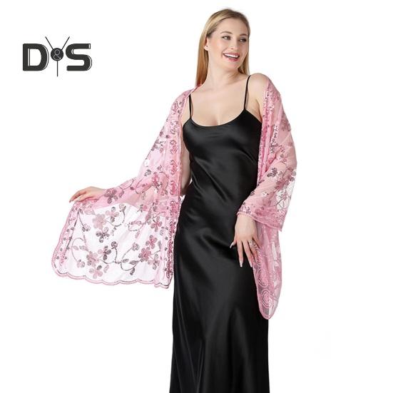 

Женская шаль с блестками и цветочным декором, тонкая, легкая, универсальная, накидка, пышная, большая, повседневная шаль розовый