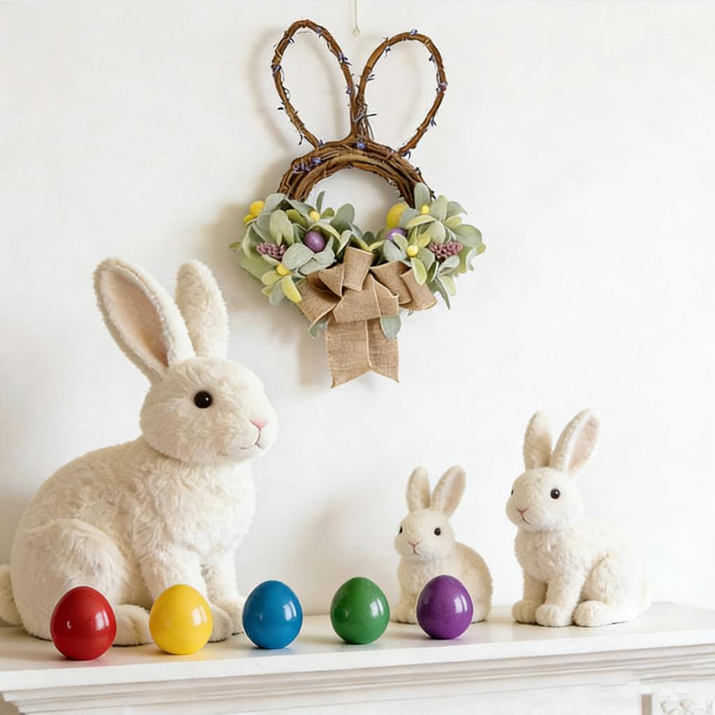 Easter Bunny Simulation Plant Decoration Flower Wreath Home Door Hanging Spring Decoration 15 Inches