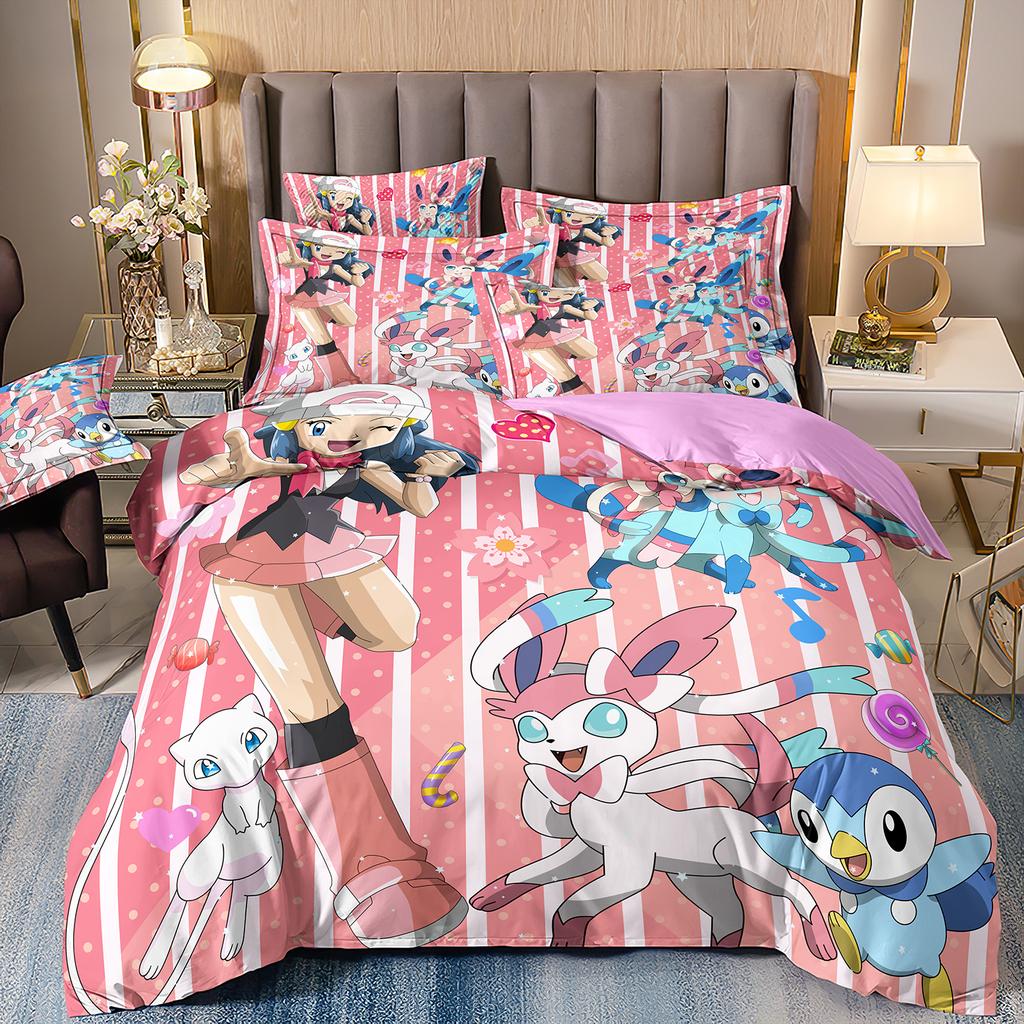 Pokemon 3D Pikachu Quilt Cover Anime Printed Bedding for children boys girls adults Kids Bedding Set Holiday Gift