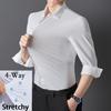 Niet-strepend Hoge elasticiteit Heren Strijkloos Lange mouwen Business Casual Stretch Overhemd