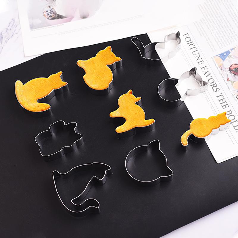 Stainless Steel Cat Cookie Cutter Set, 9-Piece DIY Embossed Baking Molds.