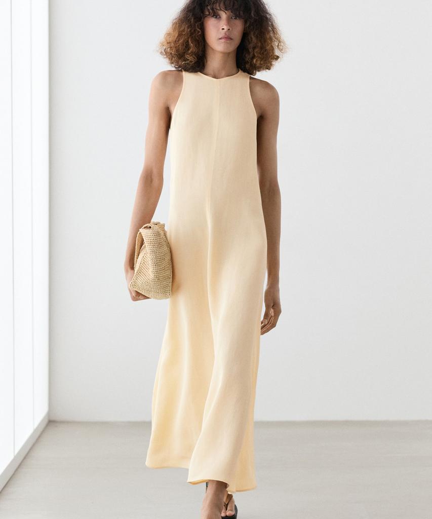 Masimodutti Linen Fluid Halterneck Midi Dress