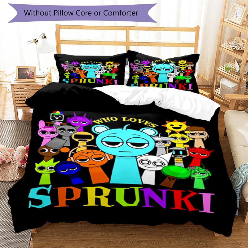 3pcs Sprunki Bedding Set Duvet Cover Closure Includes 1 Duvet Cover & 2 Pillowcases, Soft and Comfortable for All Seasons.