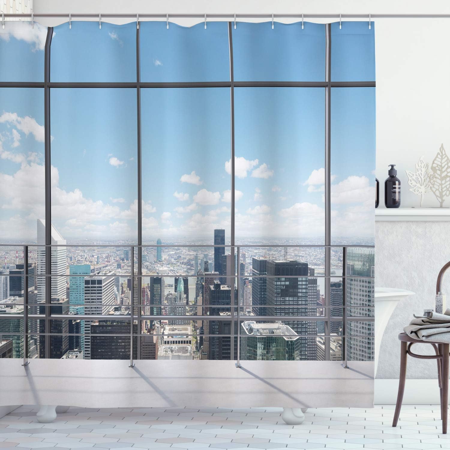 Paradise Island Shower Curtain Blue Sky White Clouds Tropical Beach Design Waterproof Bath Linen Vacation Theme Home Decor Item W60H190(CM)-1 Pcs