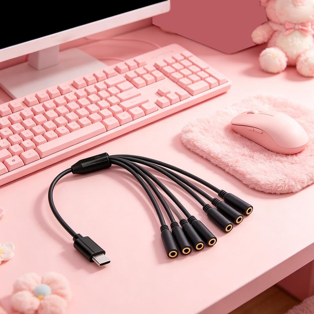 1 To 5 Ways USB Type C To 3.5mm TRS Female Multi Audio Headphone Stereo Cable Headset Splitter Cable for Phones Headsets Speaker