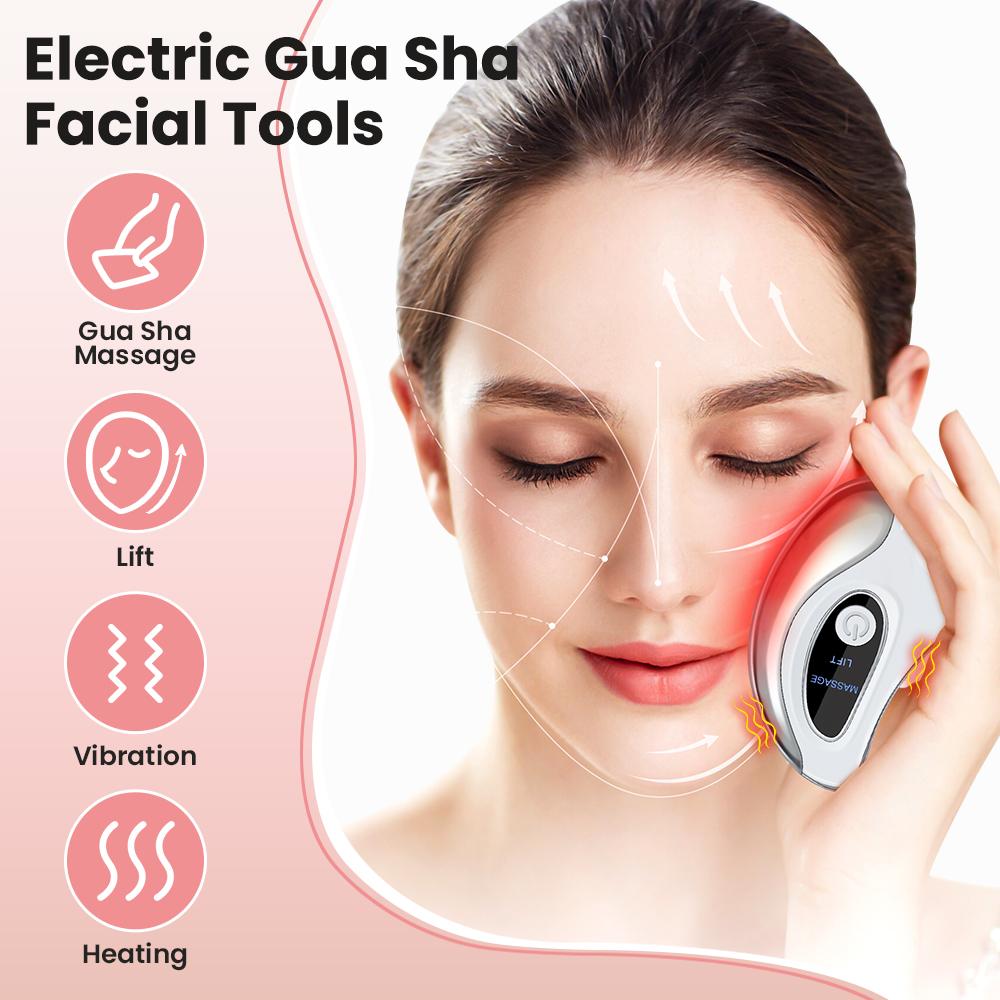 Electric Gua Sha Heated Device Red Blue Light Face Vibration Massager Scraping Board for Skin Rejuvenation Face Lifting Machine