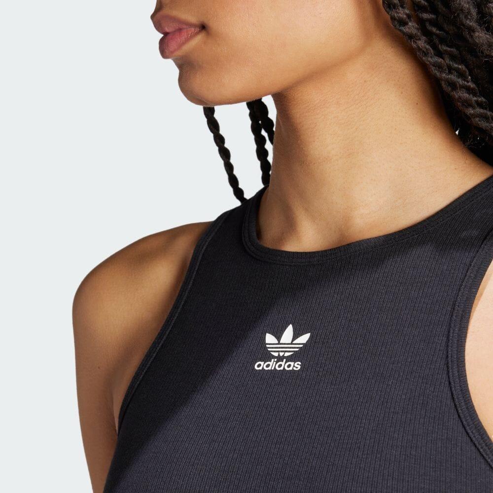 Adidas Originals Solid Color Round Neck Pullover Letter Logo Print Embroidery Slim Fit Mid-Waist Midi Sleeveless Dress Women Dress Black IT9881