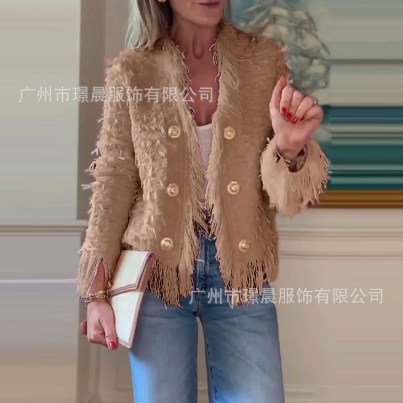 Cappotto Blazer Elegante Minimalista da Donna con Frange - Vestibilità Slim Manica Lunga Chic da Ufficio Capospalla in Beige Nero Cachi Blu Rosa