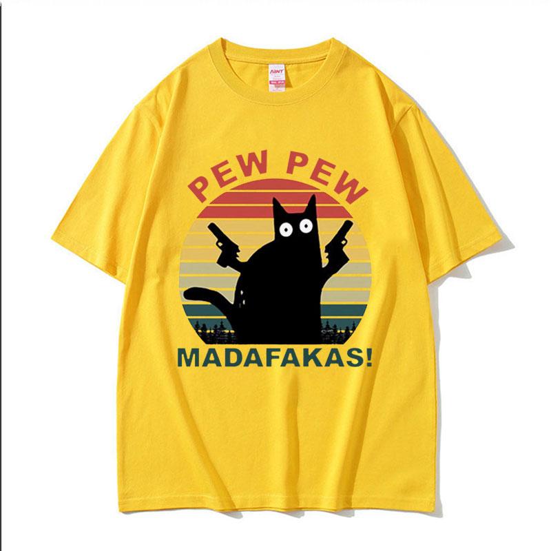 Pew Pew Madafakas Cute Cat Funny Cats Lovers Meme Tee Shirt Men Women Harajuku Clothing Tshirt Fashion Aesthetic Cotton T Shirt