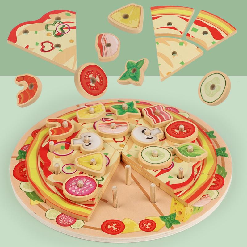 Wooden Simulation Pizza Children Play House Boy Girl Cake Dessert Cutting Game Music Fruit and Vegetable Cognition Wooden Toy