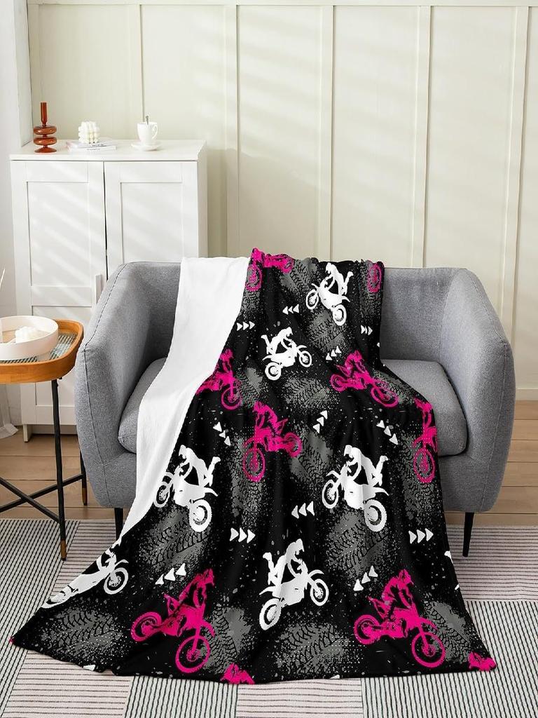 Feelyou Dirt Bike Flannel Fleece Throw Blanket for Kids Boys Girls Motocross Rider Plush Pink Motorcycle All Season Bed Blanket