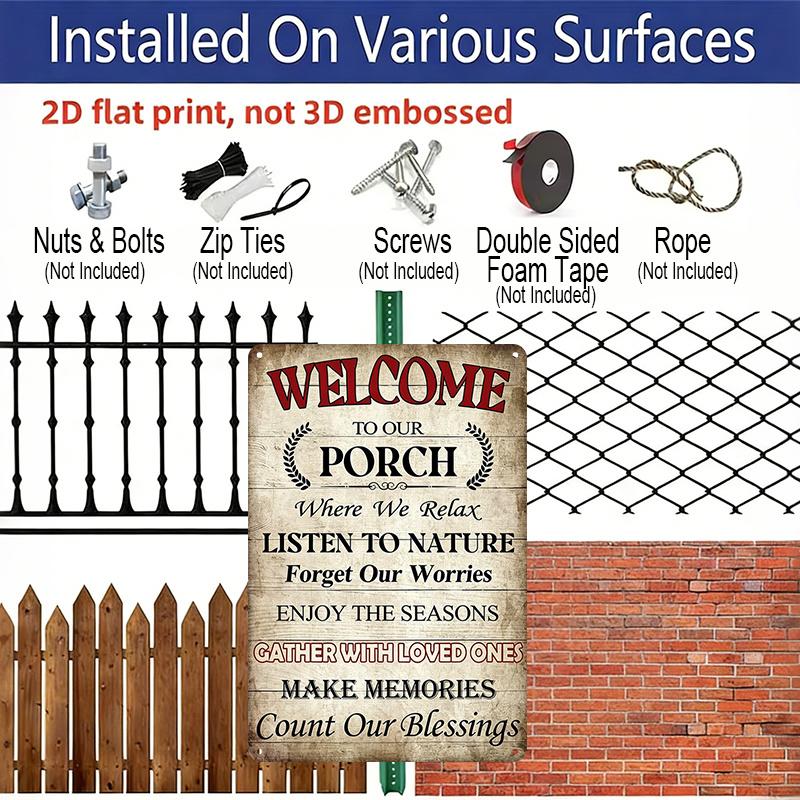 2D Flat "Welcome To Our Porch" Rustic Aluminum Decorative Sign Farmhouse Entryway Decor Front Porch & Entryway Decor, Rustic Farmhouse Patio