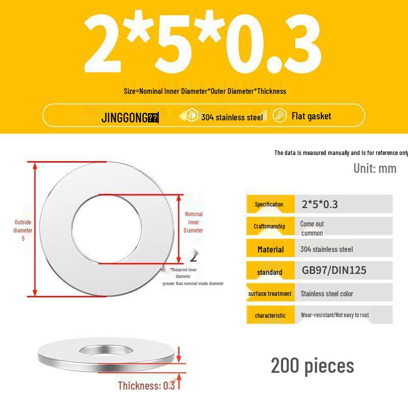 Zesílená plochá podložka/distanční kroužek z nerezové oceli 304 M4 M5 M6 M8