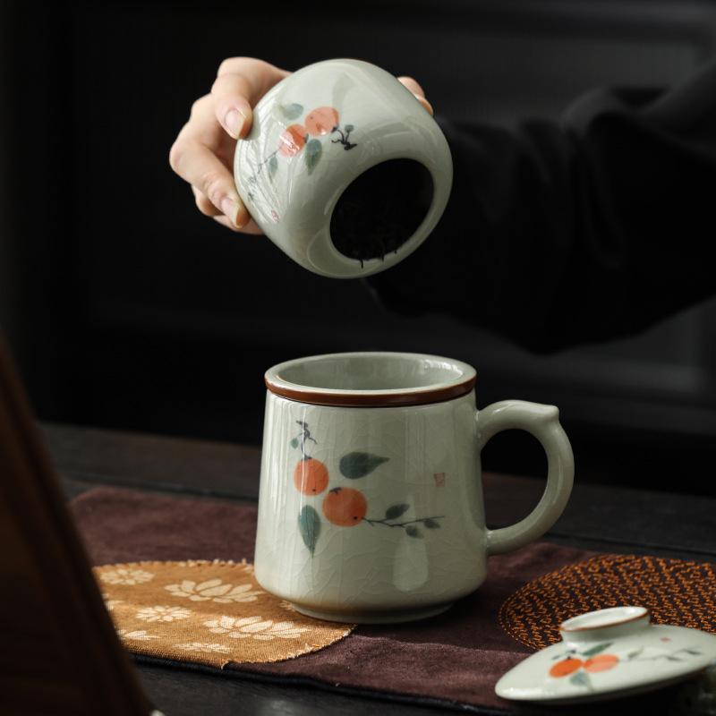 Handbemalte Keramik-Teetasse, Tee-Trenntasse, Persönliche Spezial-Bürotasse, Hochwertige Teetasse als Geschenk
