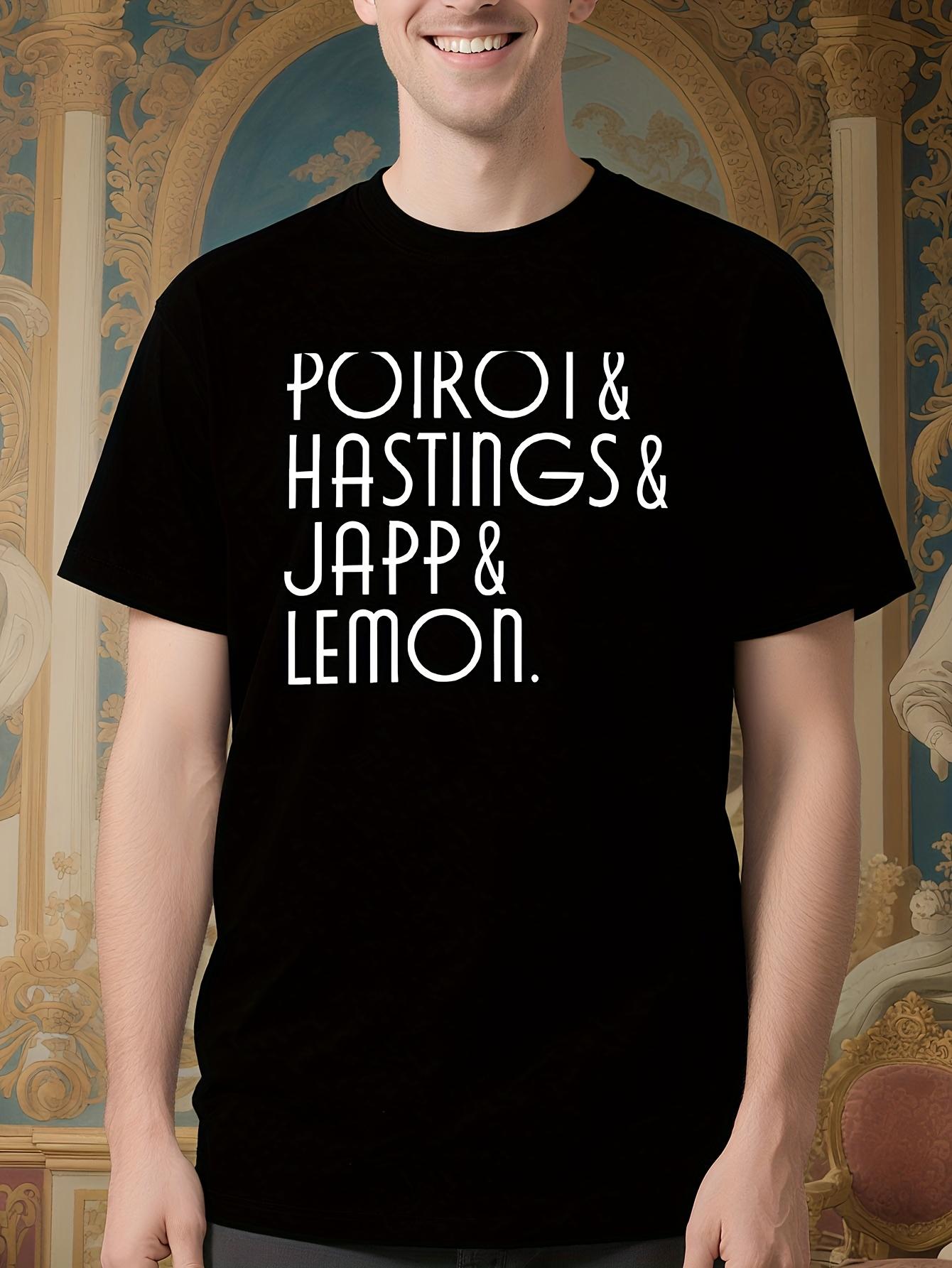 Agatha Christie Hercule Poirot Characters Lineup Oversized - Black with White Text T-shirt XS