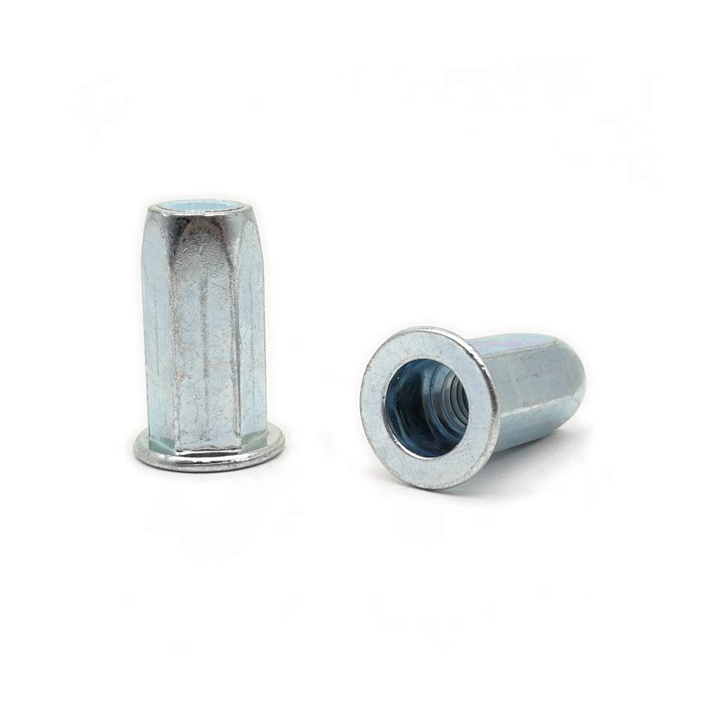 Carbon Steel Flat Head Hex Rivet Nut Sealed Close End M4 M5 M6 M8 M10 Blind Rivet Nut Insert Nut White Zinc Plated DUO ER (Size : M6 23 (10pcs))