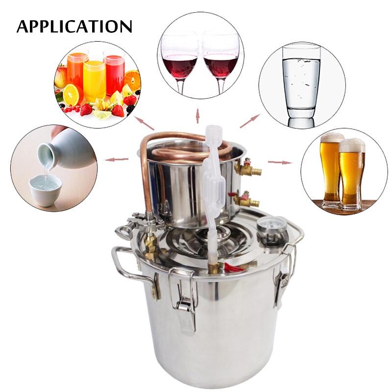 Rustfritt Stål Destillator Moonshine Alkohol Kobber DIY Vann Vin Eterisk Olje Bryggesett 10L/30L Hjem Ny