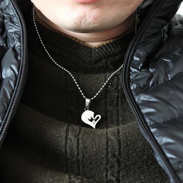 1 paire je t'aime pour Couple chaîne en fer noir coeur amour colliers mode à la mode jumelé Suspension pendentifs